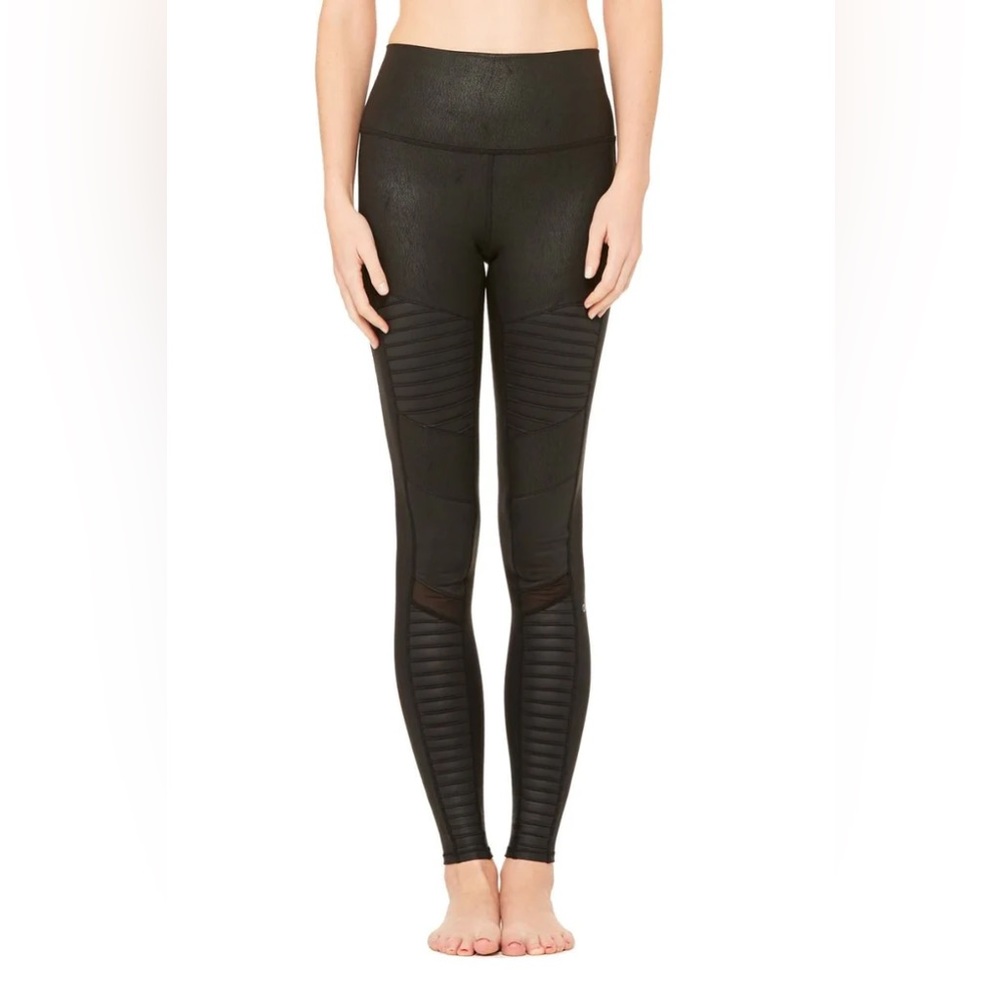 Alo HIGH WAIST MOTO LEGGING - BLACK PERFORMANCE LEATHER/BLACK GLOSSY - ALO YOGA
